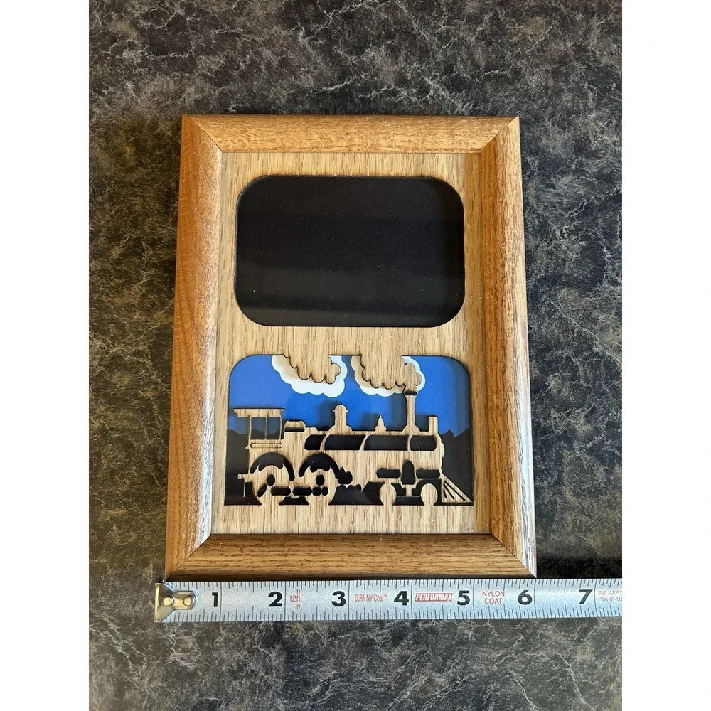 Custom Train Locomotive Wooden Picture Frame 3D Laser Cut Layered Wood W/ Glass